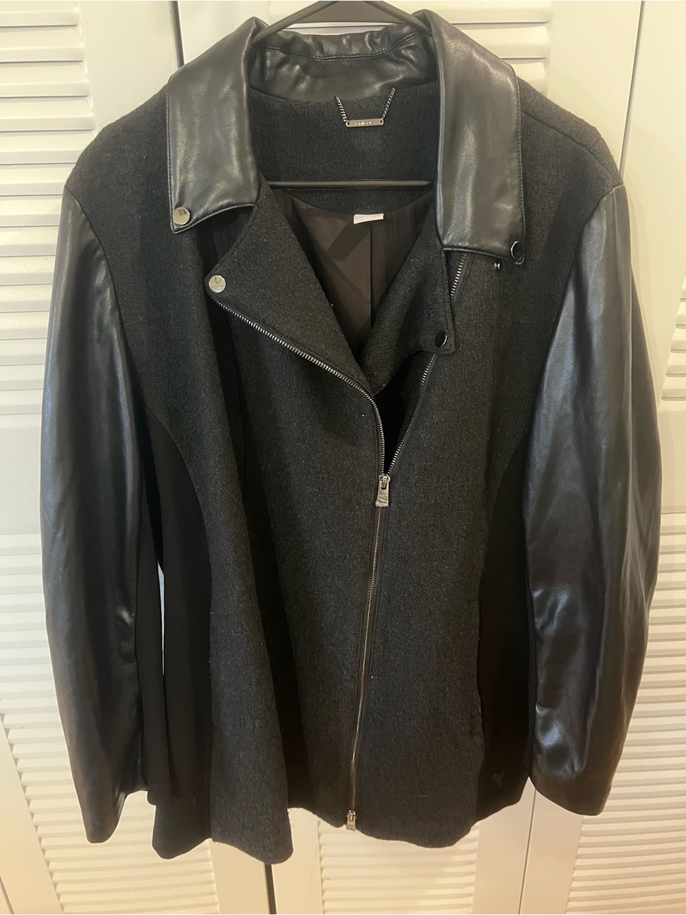 Chico's Black Wool-Blend Mixed-Media Moto Jacket size 4/XXL